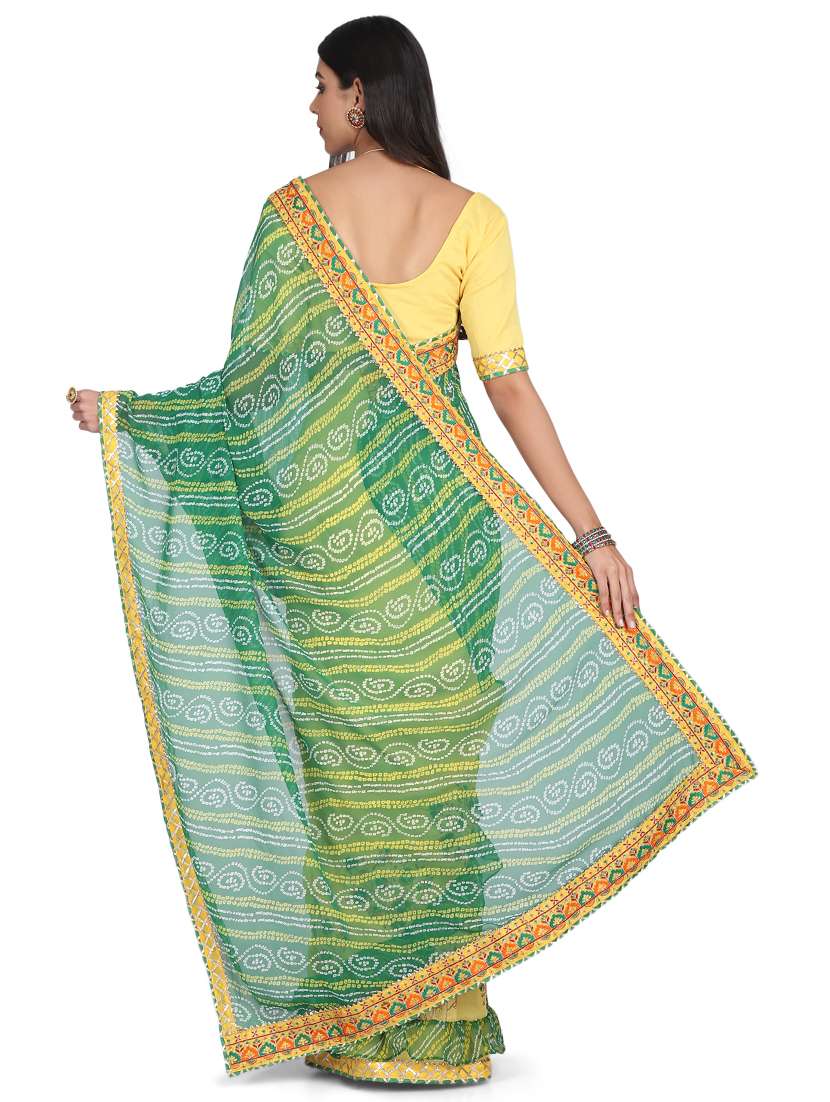 women's bandhani green colored saree with blouse - 17547462 -  Standard Image - 1