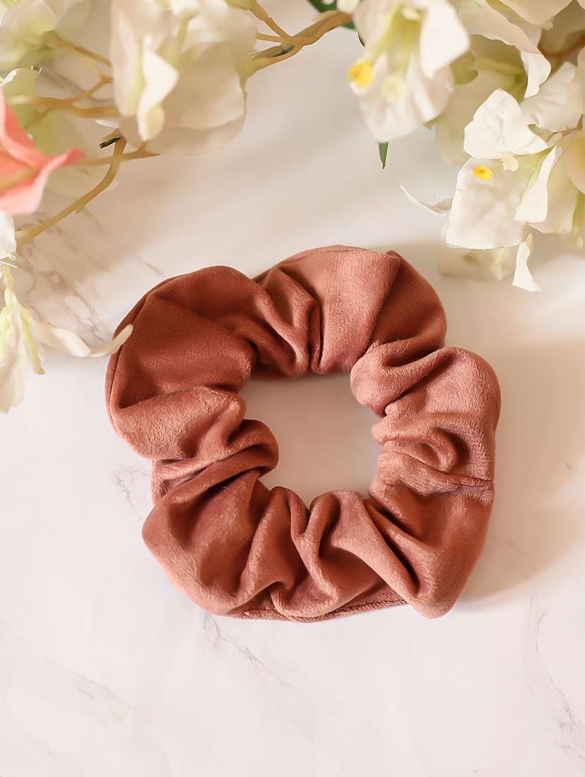 bellofox® blush velvet stretchable pink scrunchies hair accessories for women & girls , set of -1