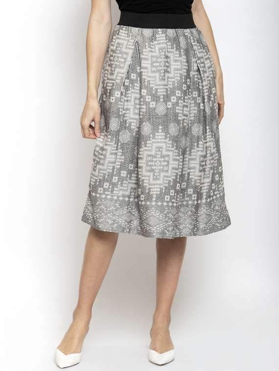 high rise printed a-line skirt