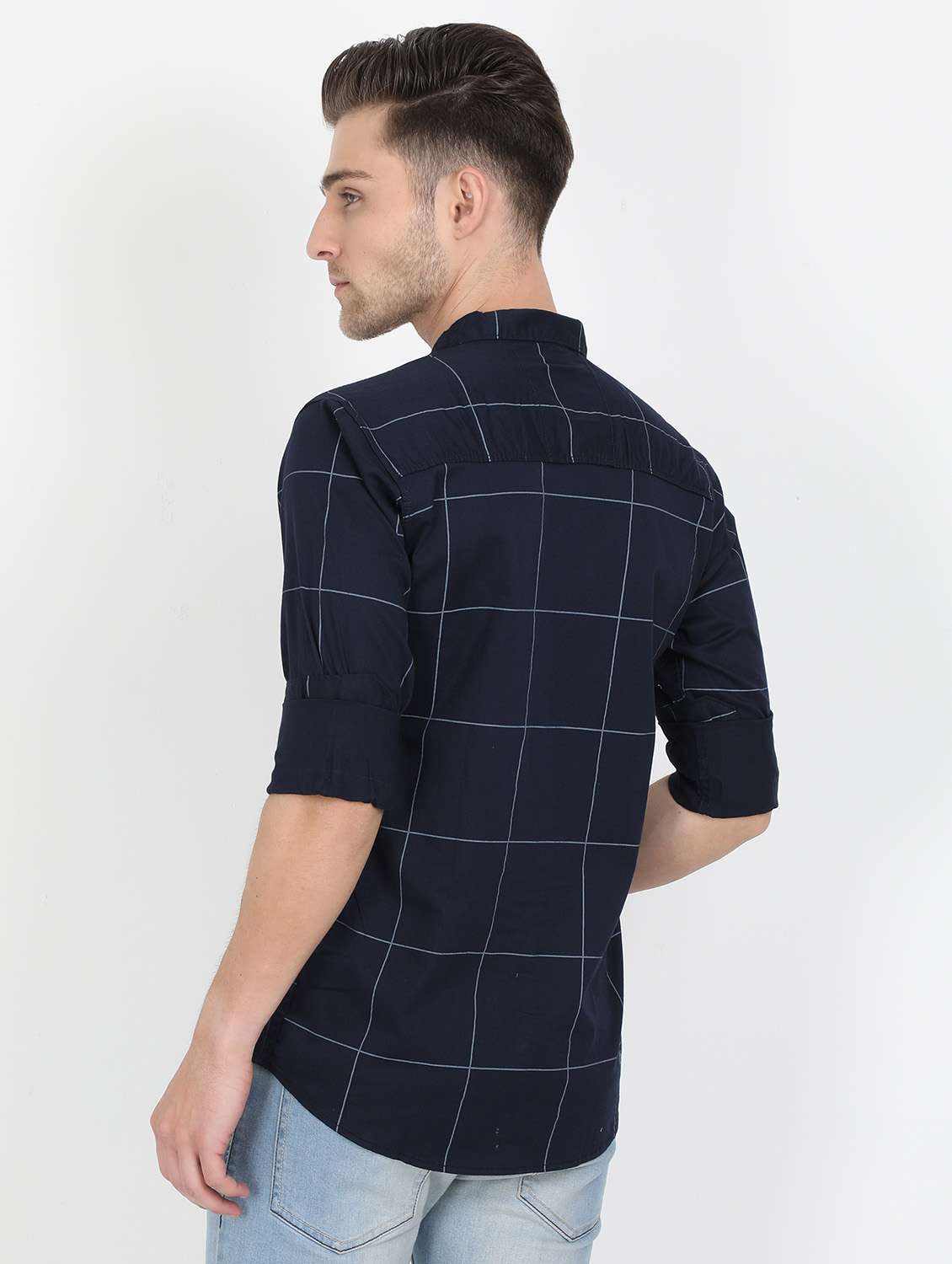 navy blue checkered casual shirt - 17549652 - Standard Image - 1