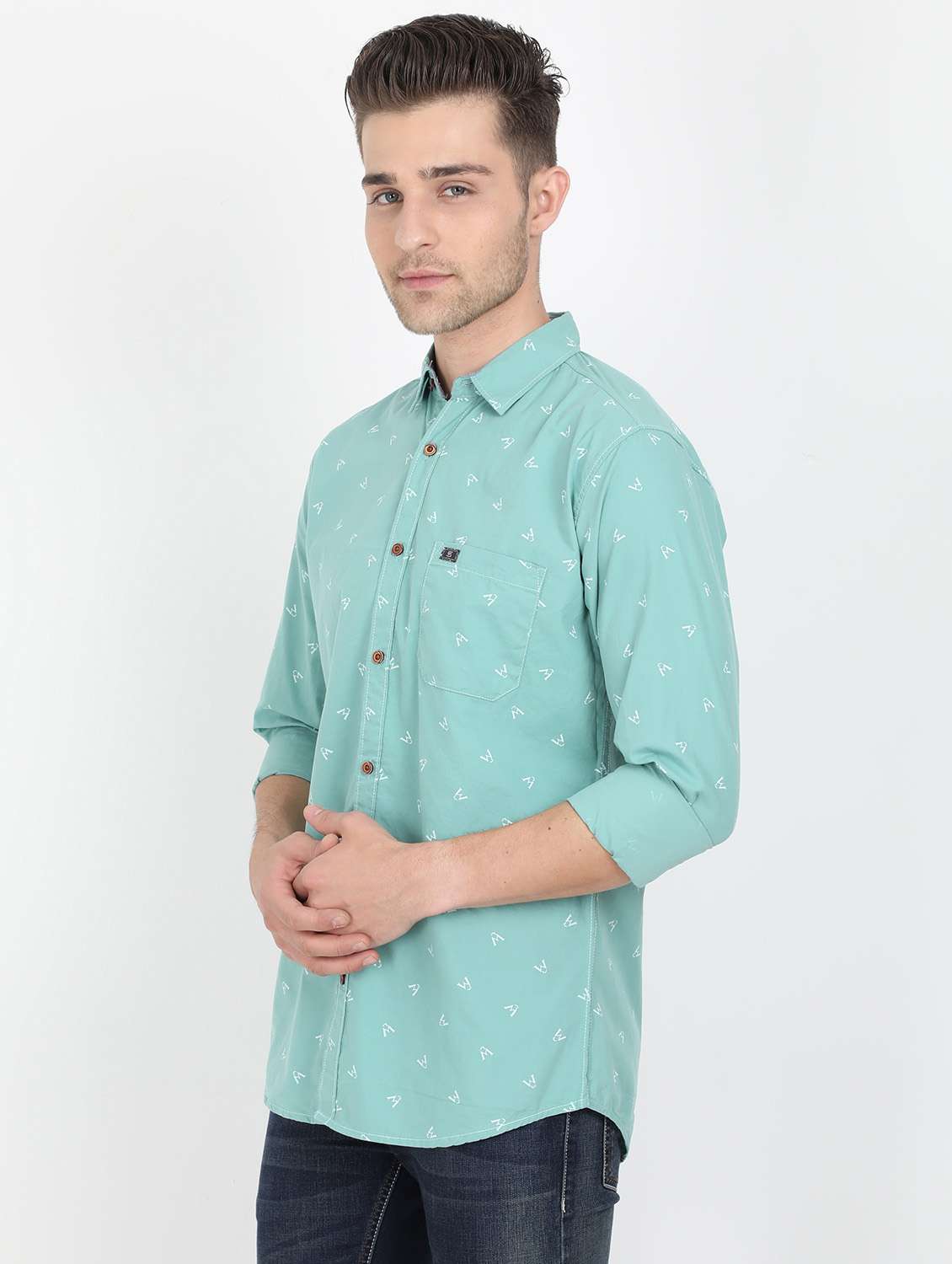 sea green printed casual shirt - 17549656 - Standard Image - 1