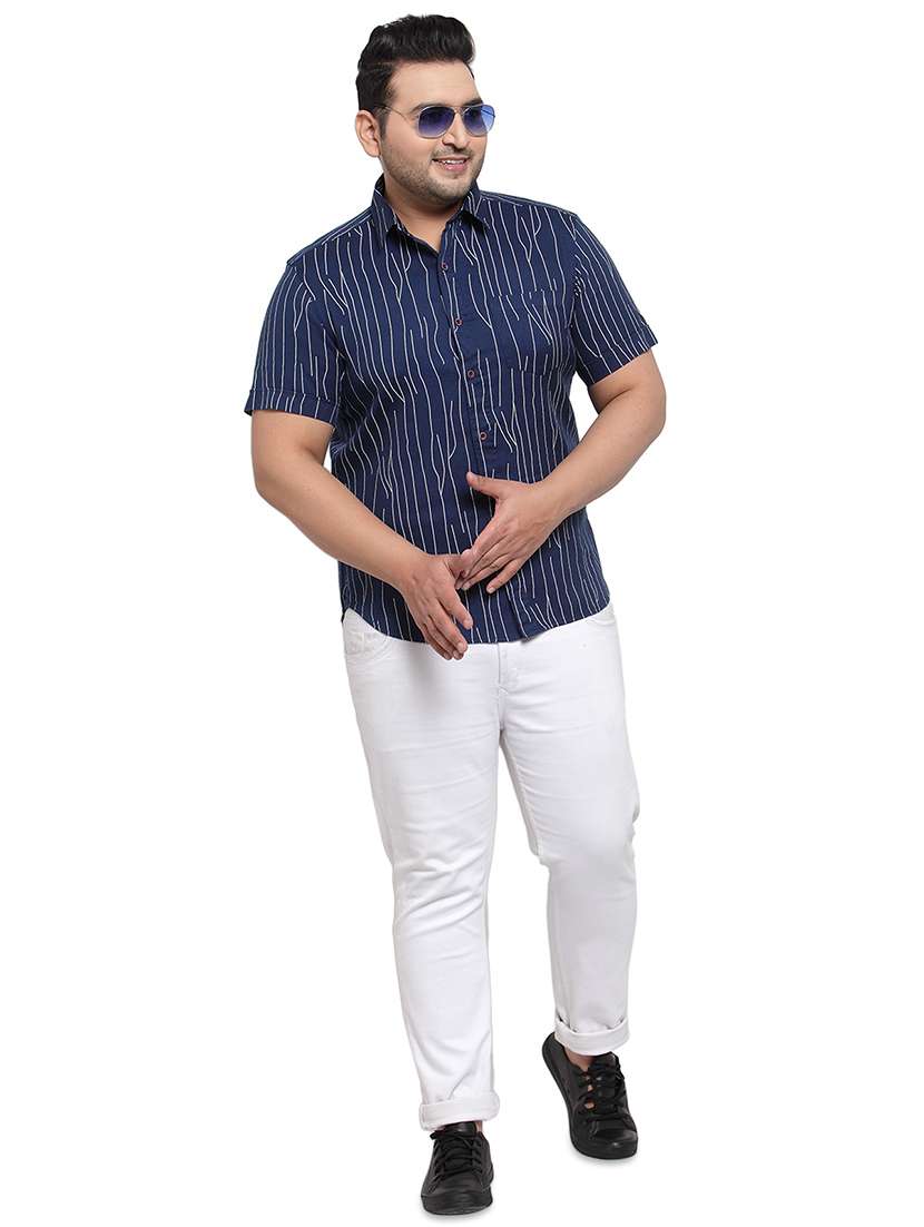 Plus Size Navy Blue Printed Casual Shirt