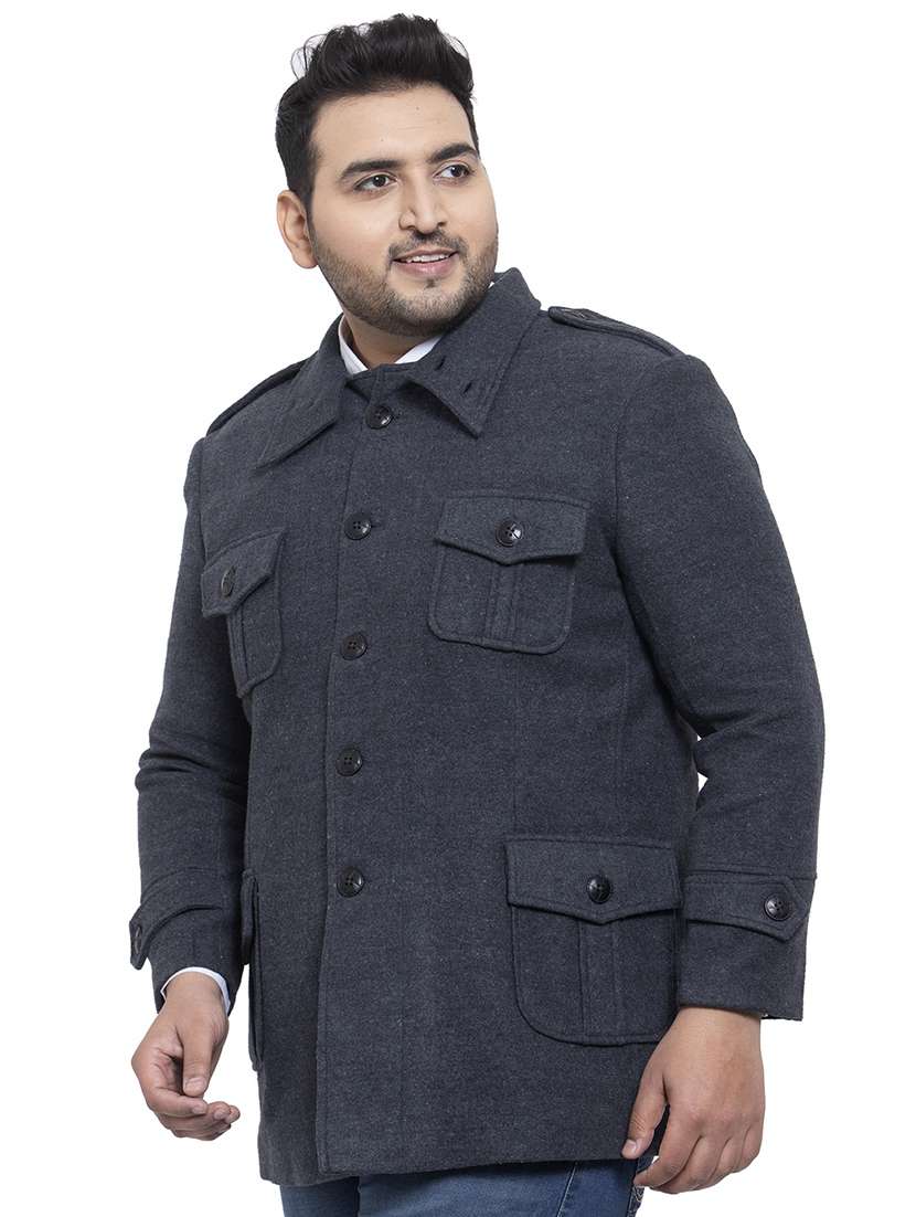 black solid fleece overlap casual jacket - 17550475 -  Standard Image - 1