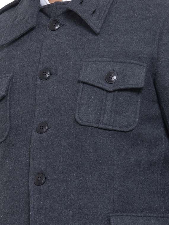 black solid fleece overlap casual jacket - 17550475 -  Standard Image - 4