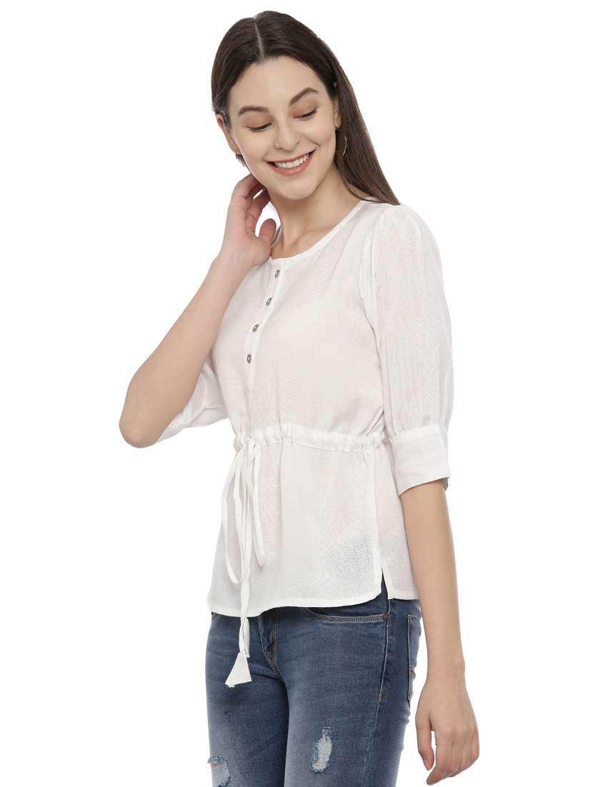 drawstring waist solid top - 17550678 -  Standard Image - 1