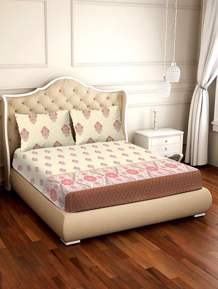 shades of shraddha double bedsheet set super king size 300 tc 100% cotton multi colour