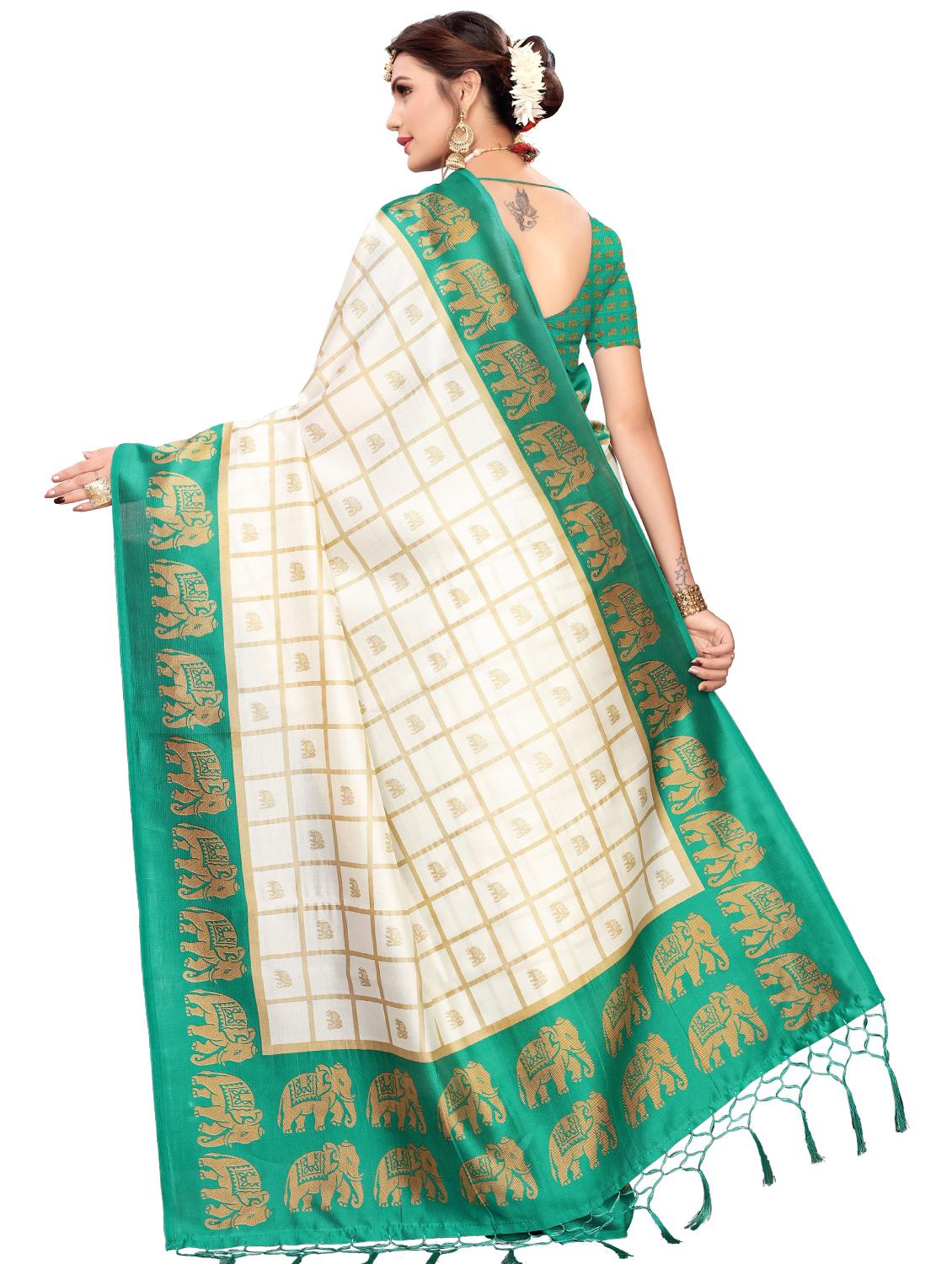 checkered printed saree with blouse - 17551094 - Standard Image - 1