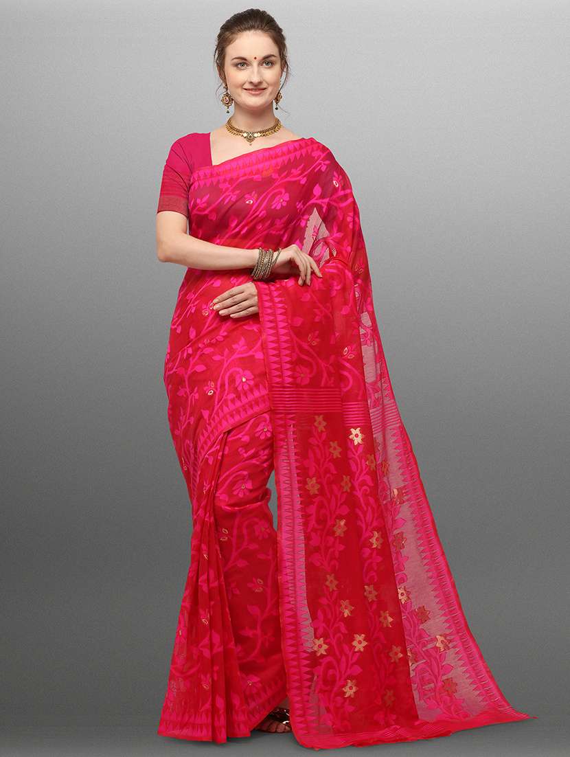 self design jamdani saree with blouse
