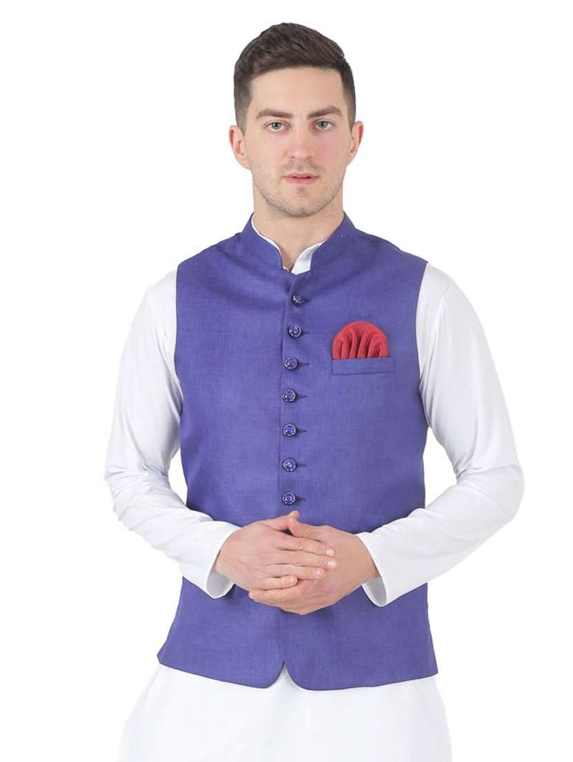 purple solid nehru jacket