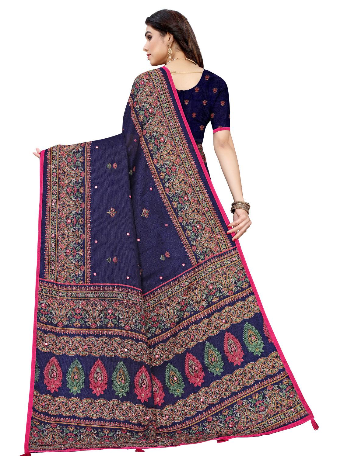 blue linen fusion saree with blouse - 17553831 -  Standard Image - 1