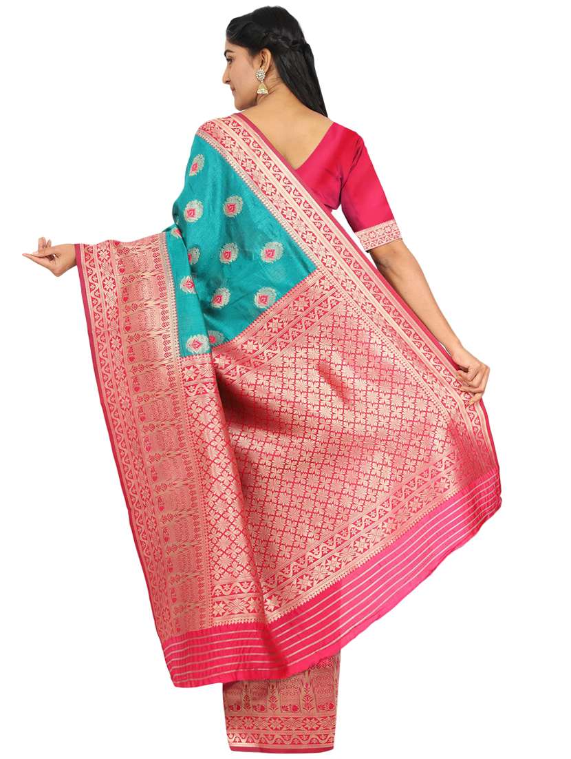 turquoise art silk banarasi saree - 17553885 -  Standard Image - 1