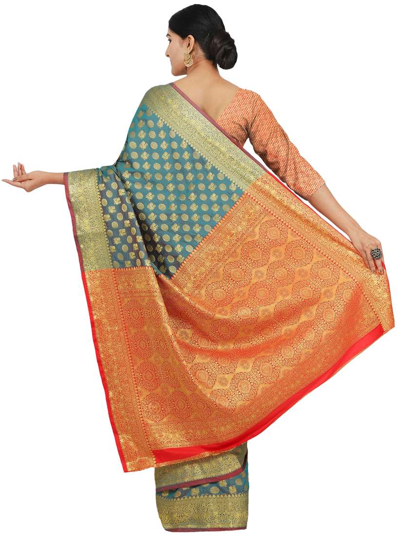 turquoise silk blend banarasi saree with blouse - 17553921 -  Standard Image - 1