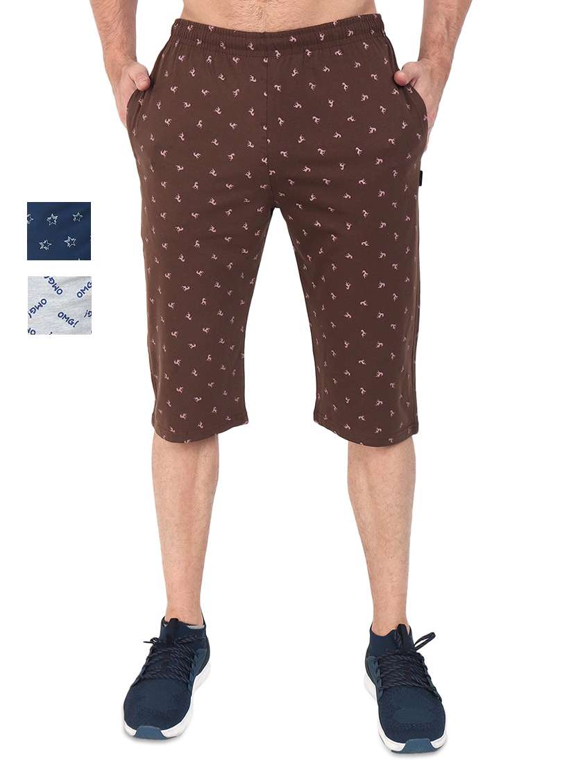 set of 3 multi colored printed three - fourths