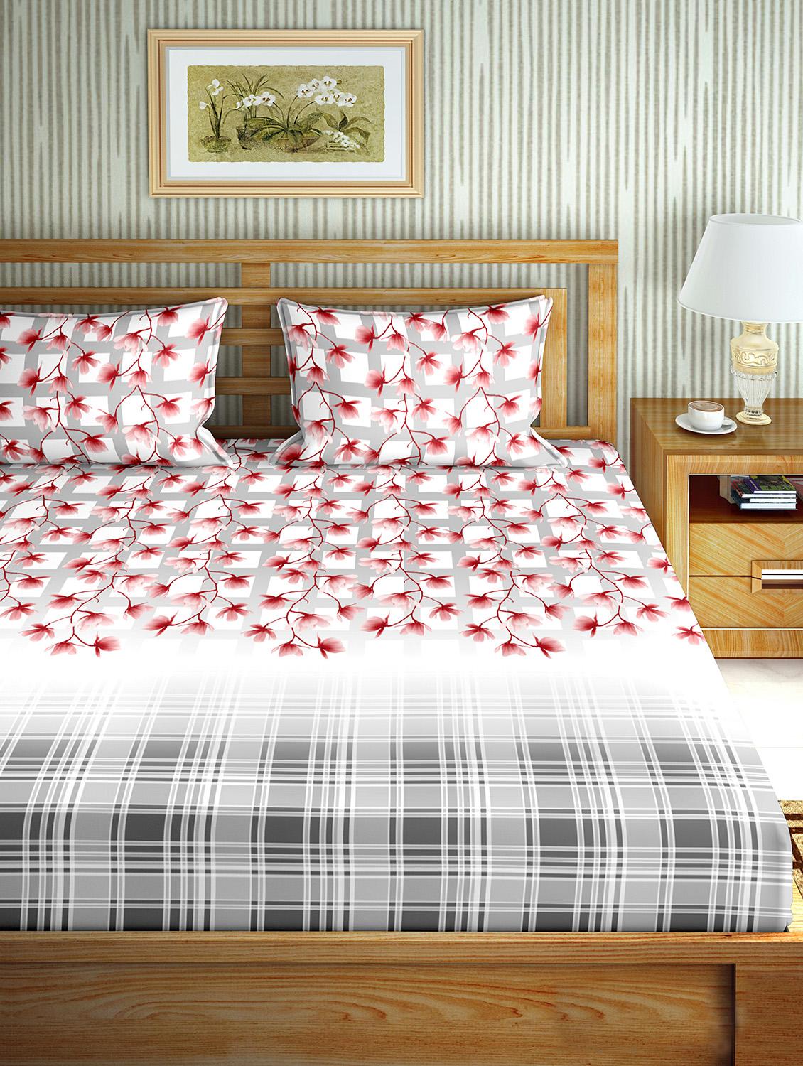 the oscar collection double bedsheet set super king size 180 tc cotton red colour - 17554418 - Standard Image - 1