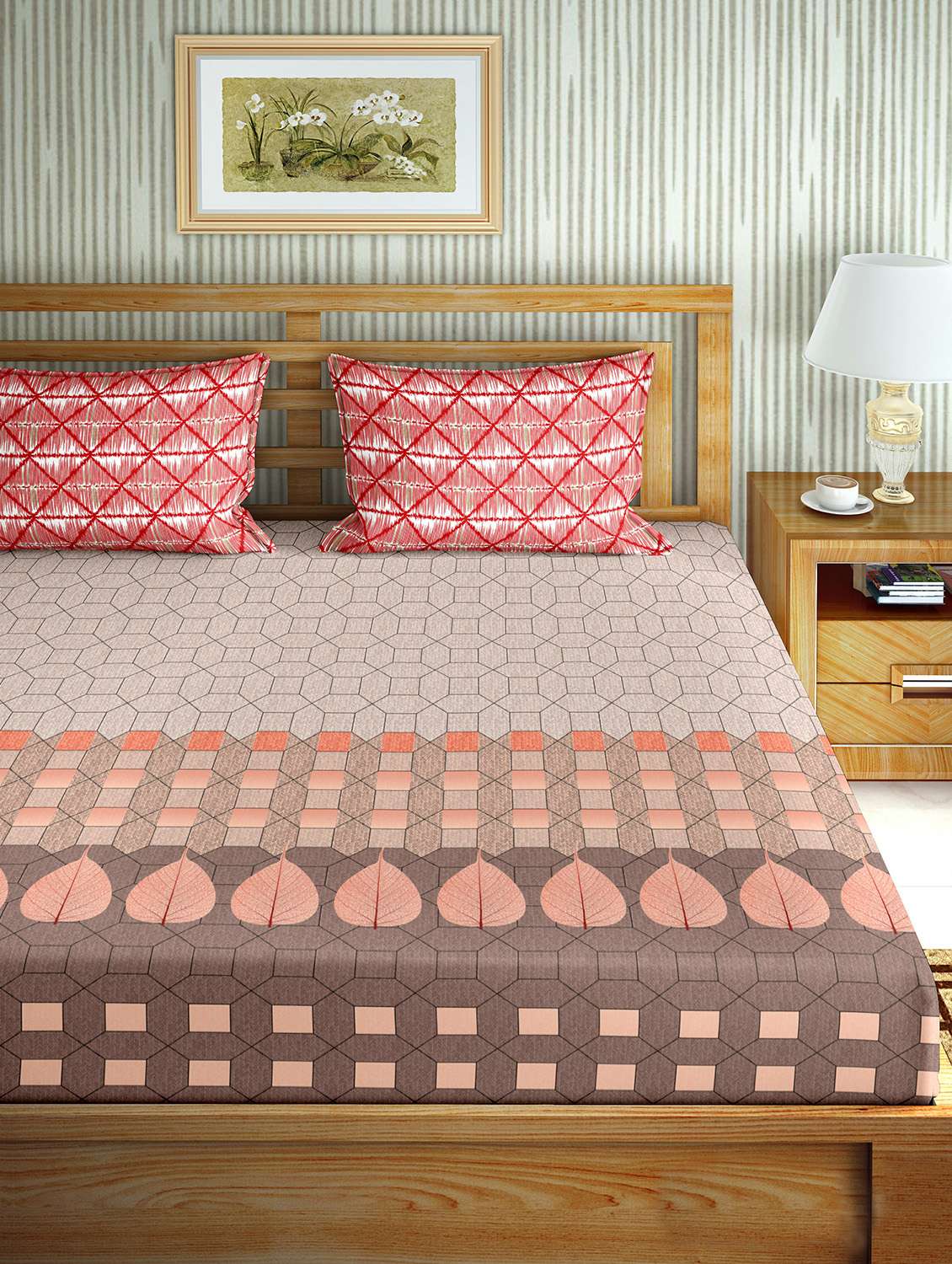 the oscar collection double bedsheet set super king size 180 tc cotton brown colour - 17554440 -  Standard Image - 1