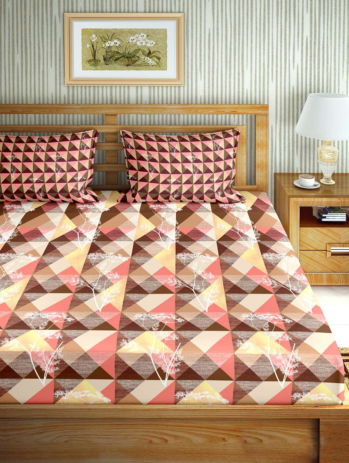 the oscar collection double bedsheet set super king size 180 tc cotton brown colour - 17554441 -  Standard Image - 1