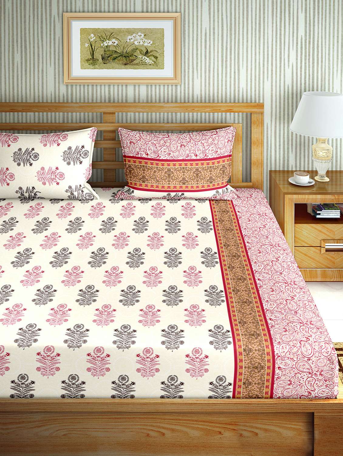the oscar collection double bedsheet set super king size 180 tc cotton pink colour - 17554455 -  Standard Image - 1