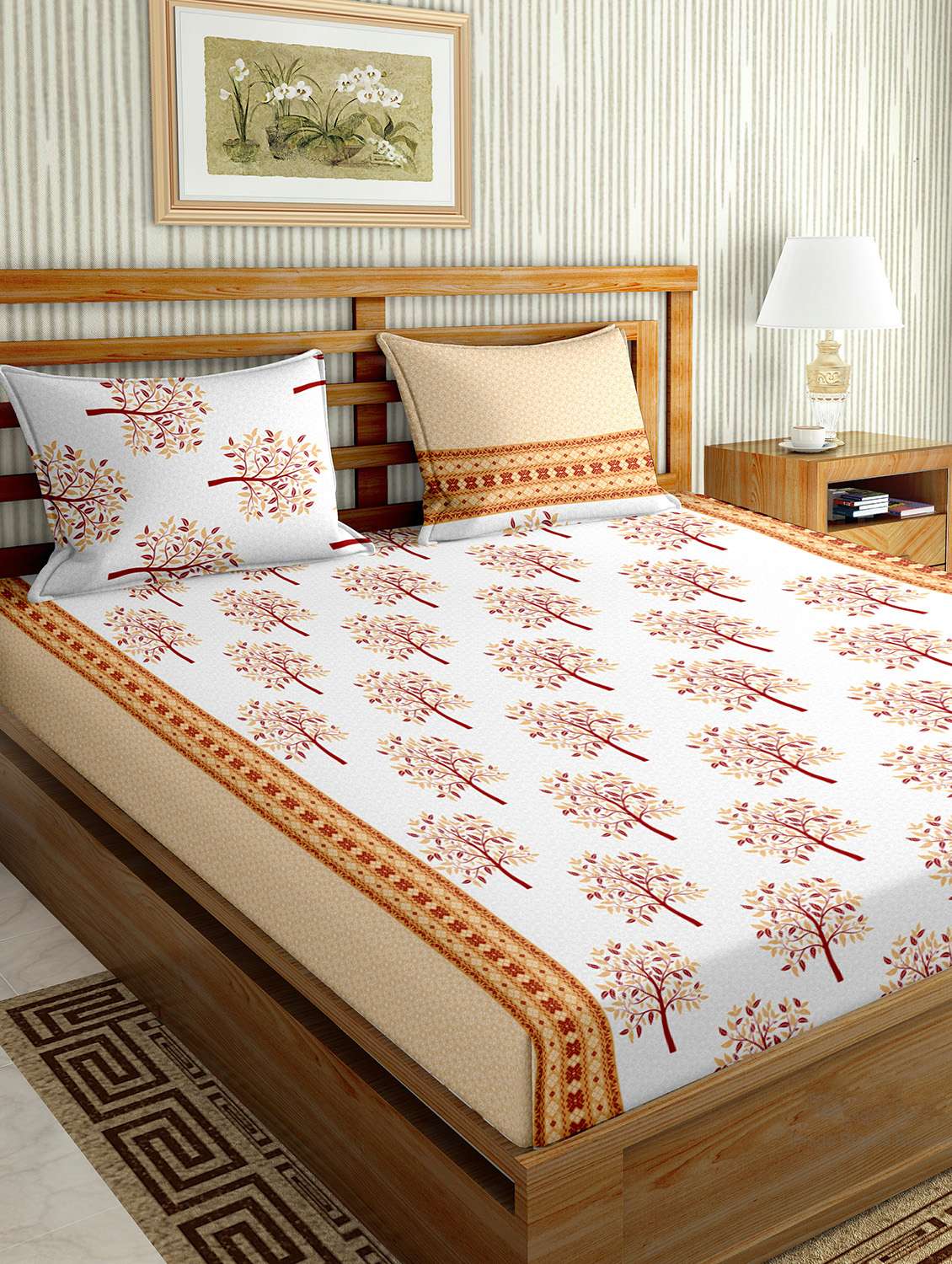 the oscar collection double bedsheet set super king size 180 tc cotton orange colour