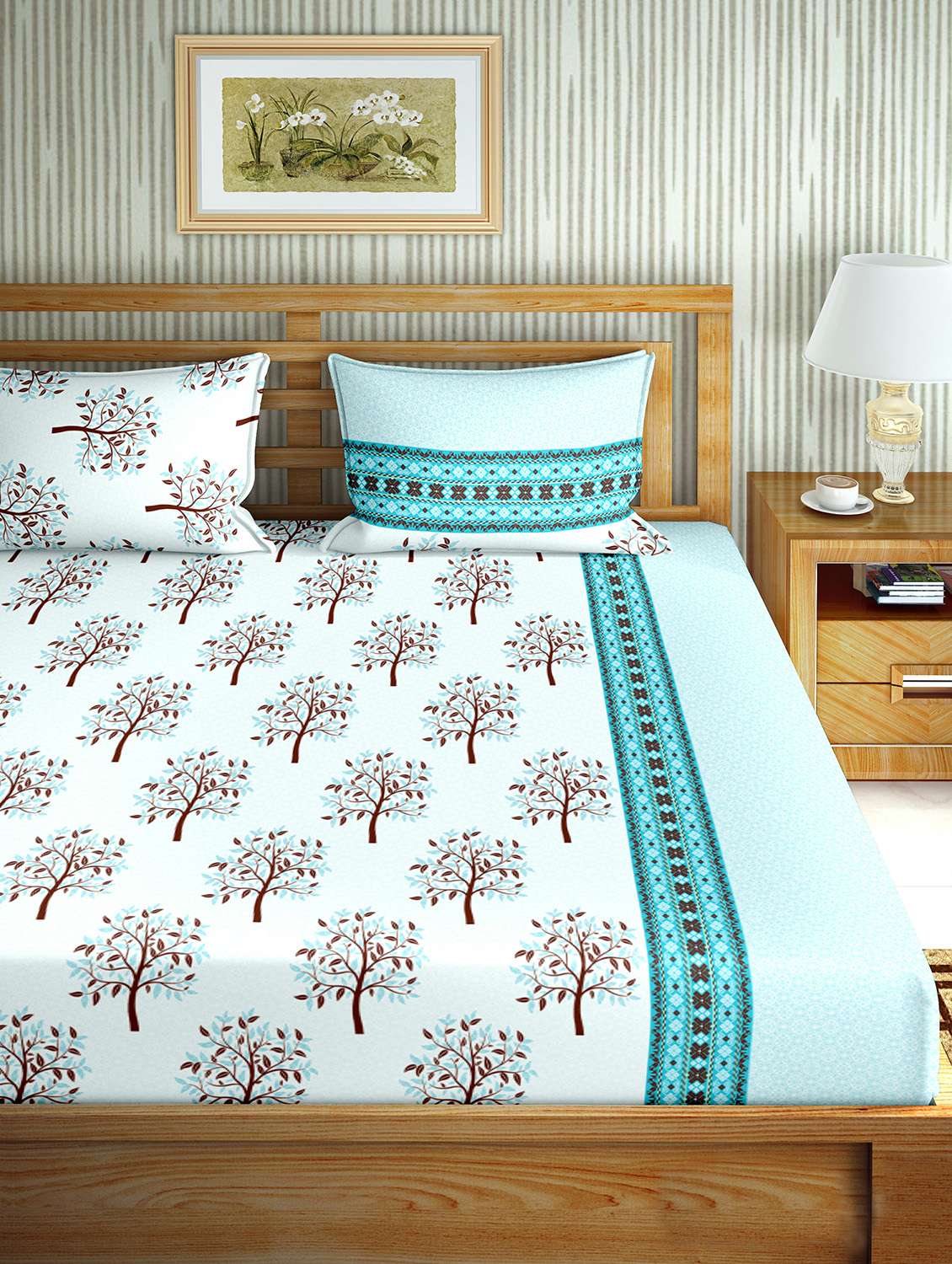 the oscar collection double bedsheet set super king size 180 tc cotton blue colour - 17554458 -  Standard Image - 1