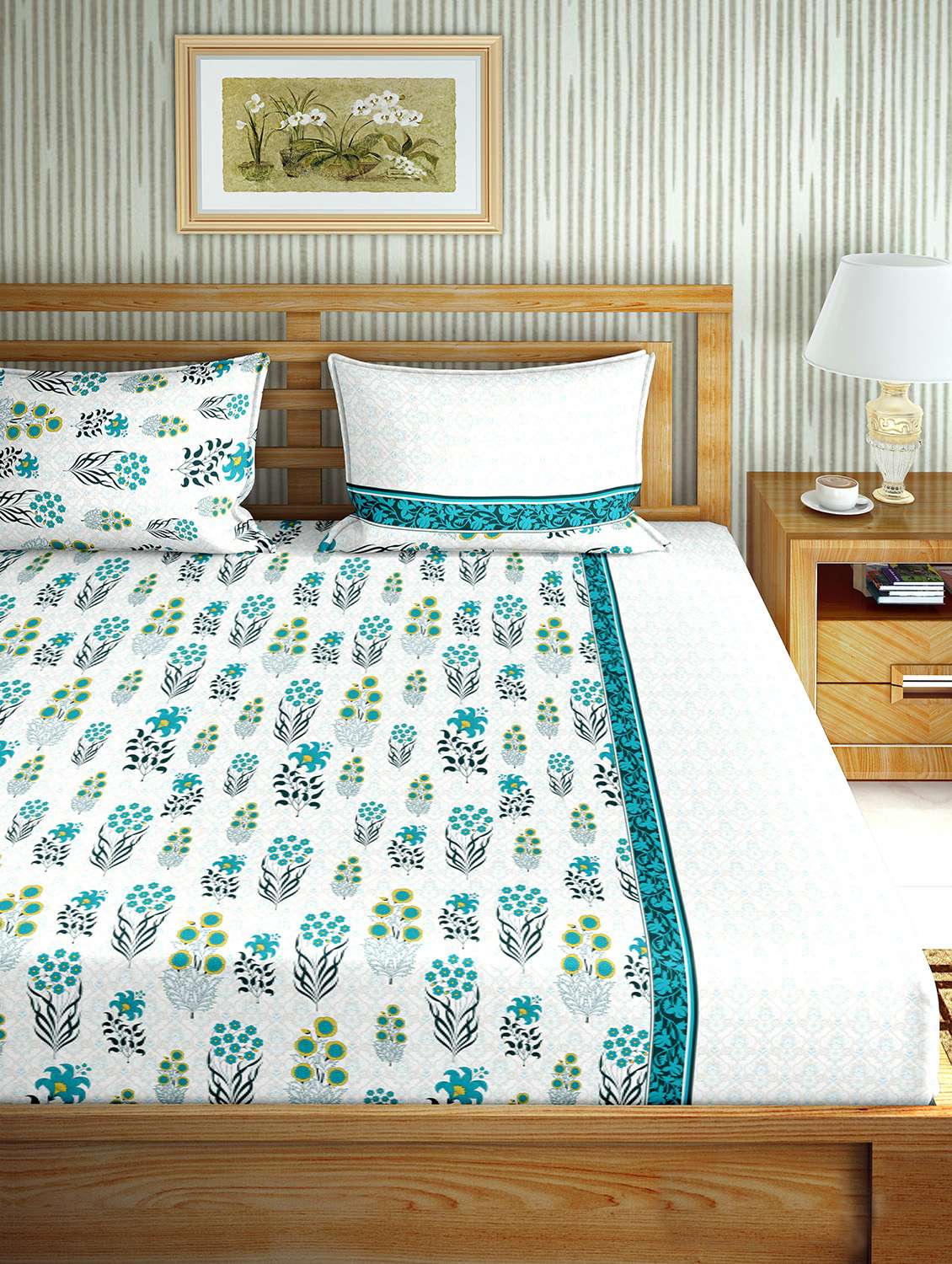 the oscar collection double bedsheet set super king size 180 tc cotton green colour - 17554468 -  Standard Image - 1