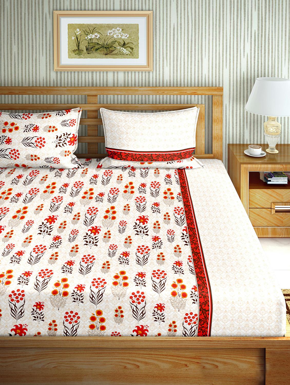 the oscar collection double bedsheet set super king size 180 tc cotton red colour - 17554470 - Standard Image - 1