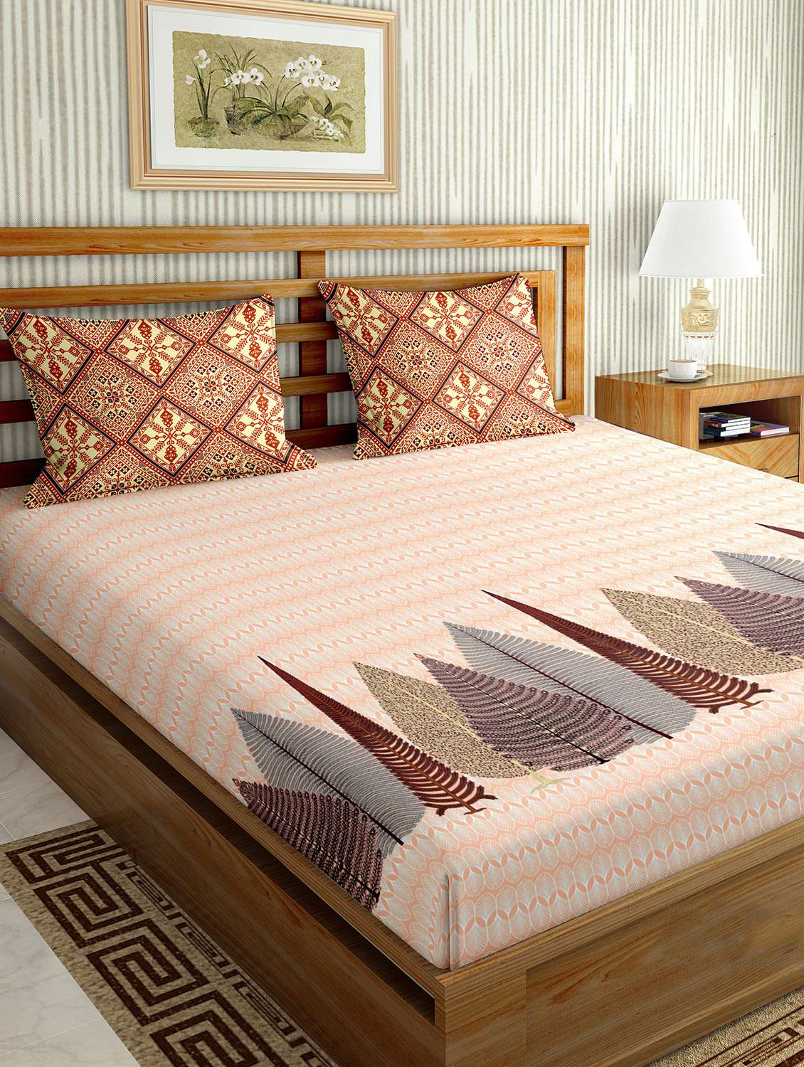 the oscar collection double bedsheet set super king size 180 tc cotton brown colour