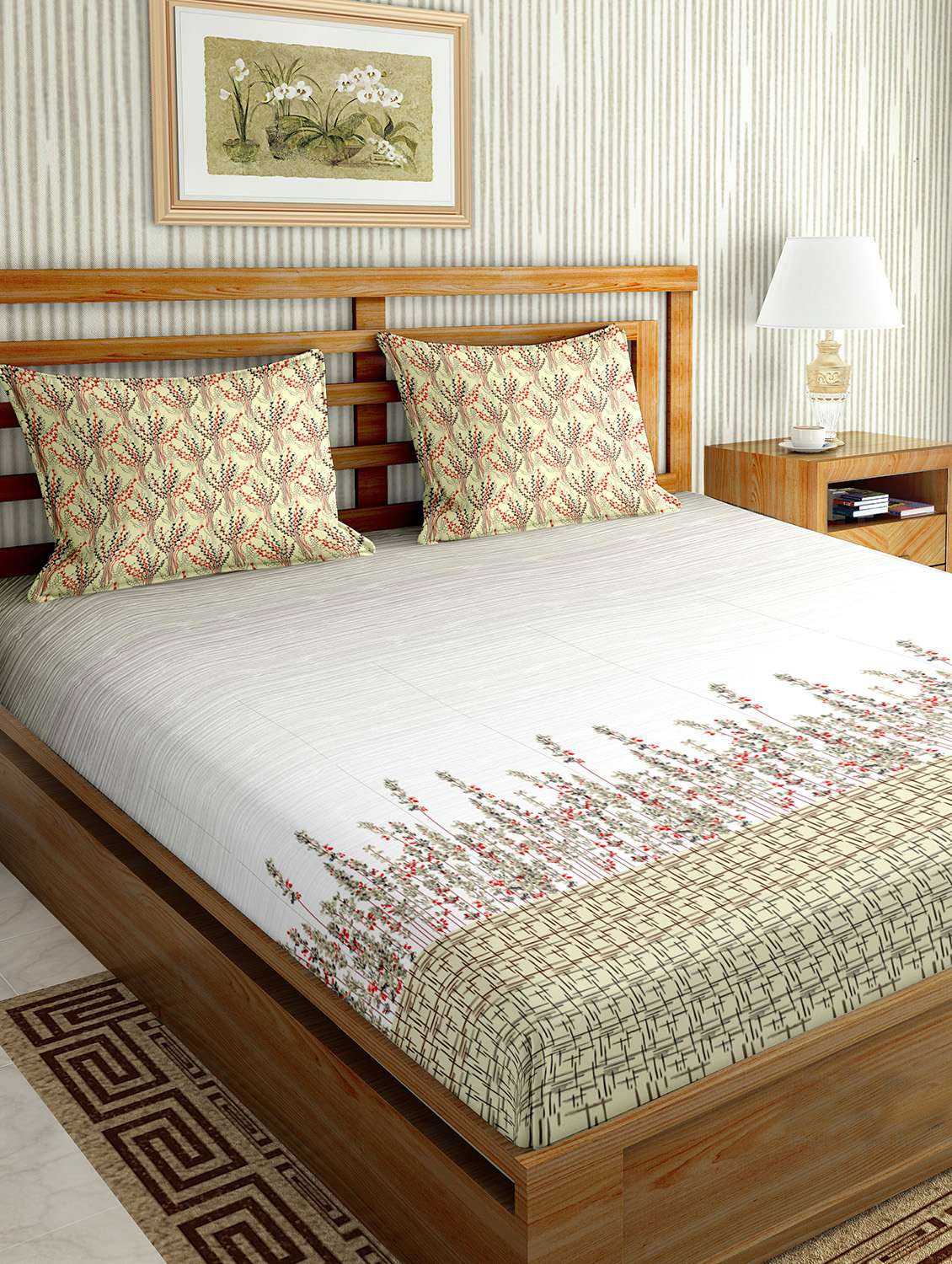 the oscar collection double bedsheet set super king size 180 tc cotton green colour