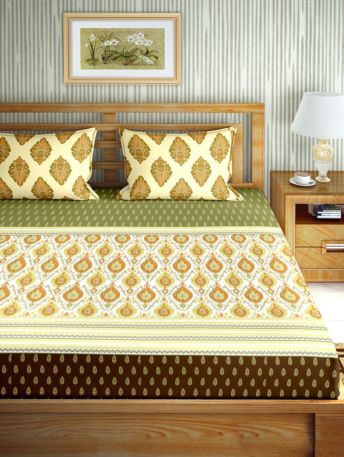 the oscar collection double bedsheet set super king size 180 tc cotton green colour - 17554489 -  Standard Image - 1