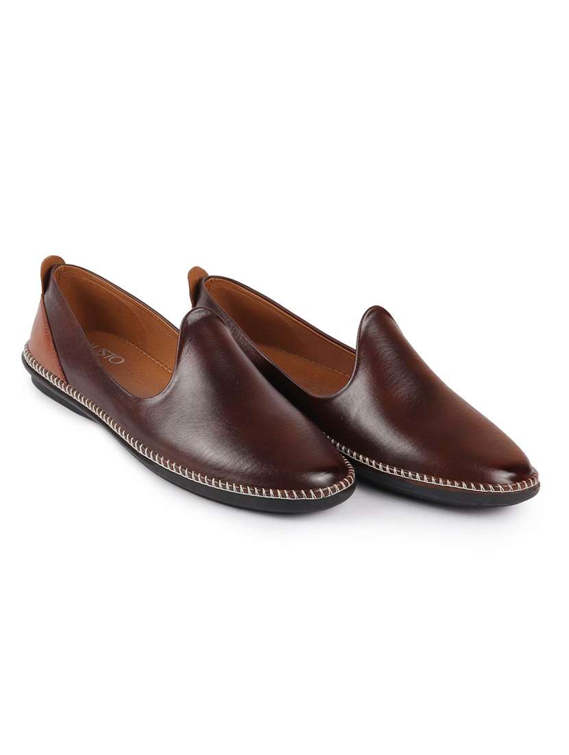 brown pu slip on jutis