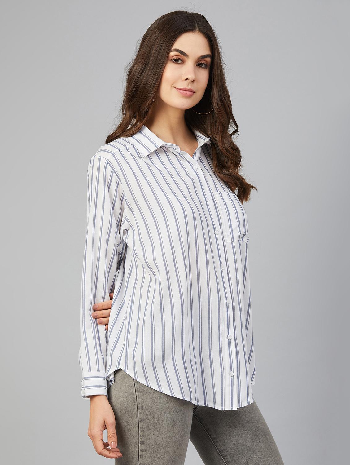 curved hem striped shirt - 17555301 - Standard Image - 1