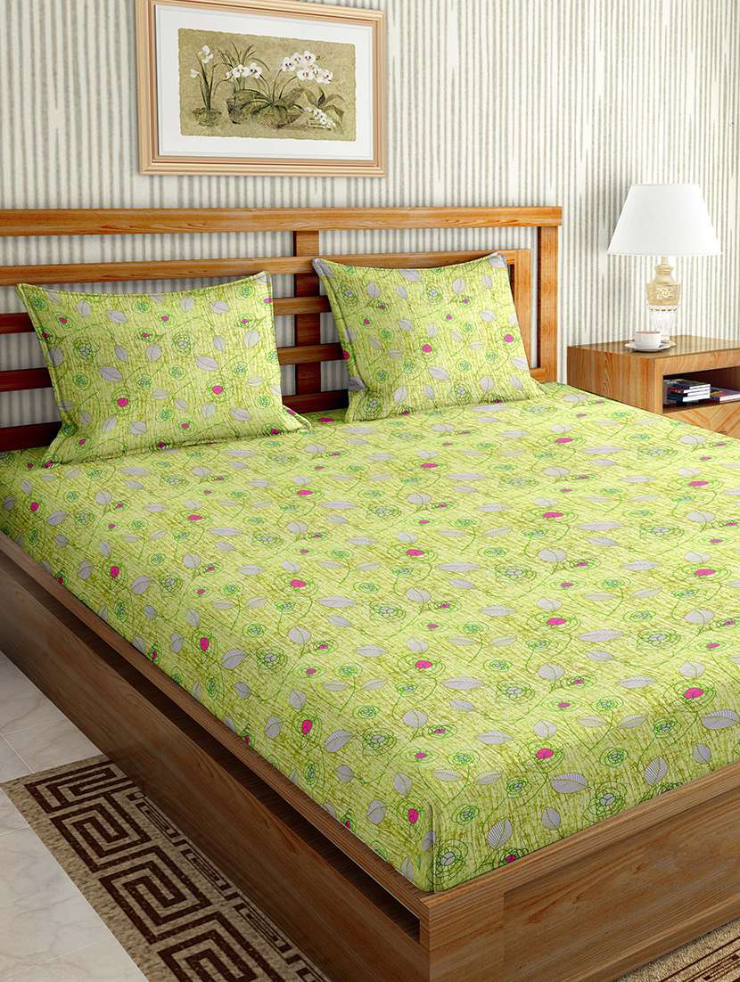 mysterious double bedsheet set king size 180 tc cotton green colour