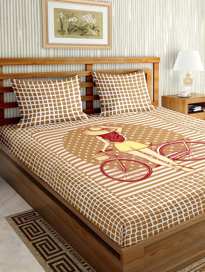mysterious double bedsheet set king size 180 tc cotton peach colour
