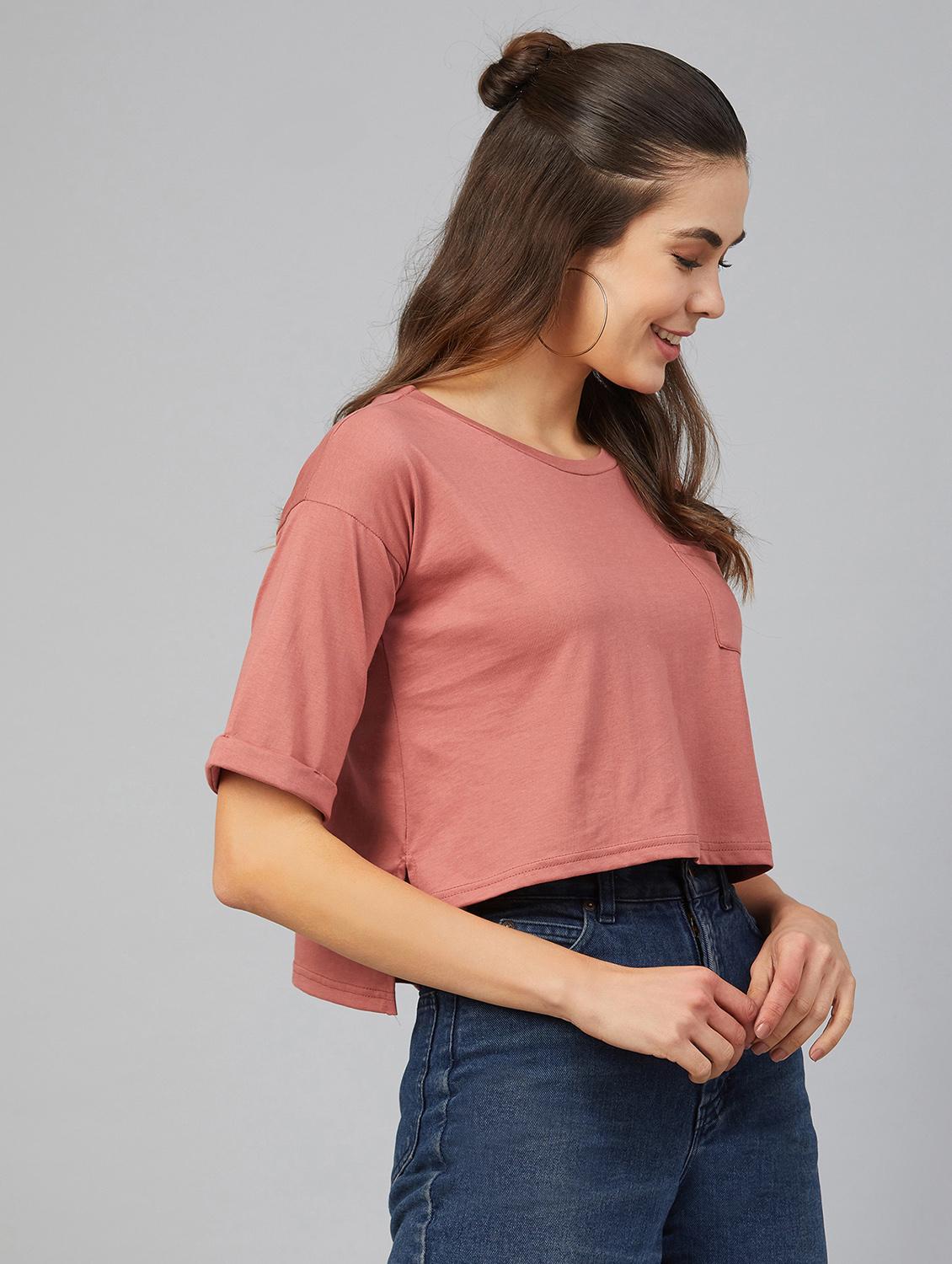 round neck solid crop tee - 17557335 -  Standard Image - 1