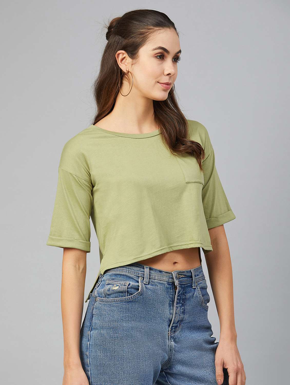 round neck solid crop tee - 17557338 -  Standard Image - 1