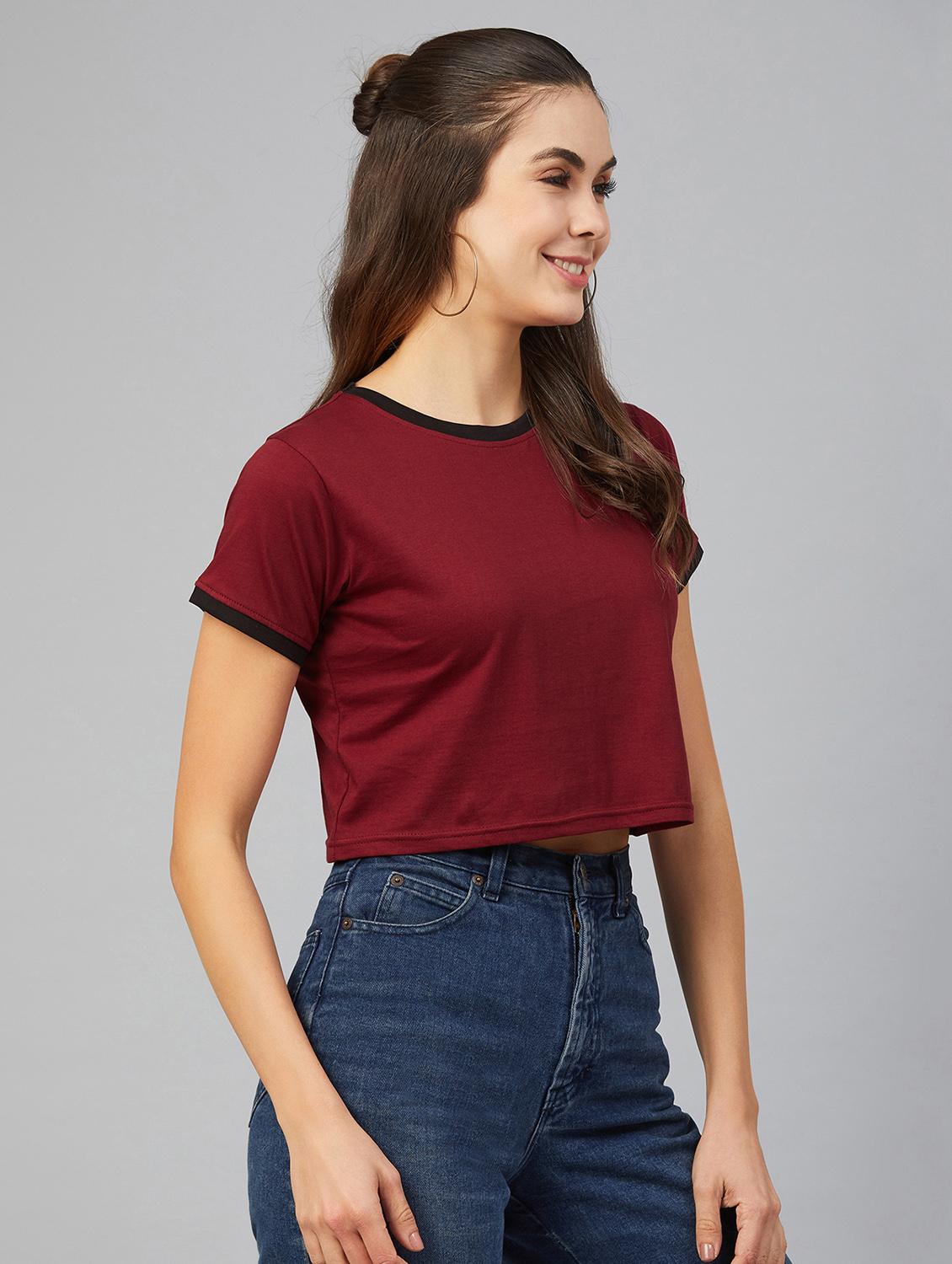 round neck solid crop tee - 17557340 - Standard Image - 1