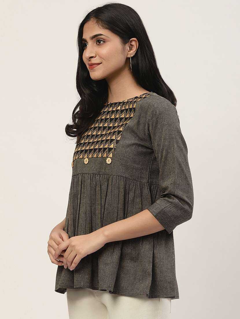 round neck gather detail top - 17557401 -  Standard Image - 1