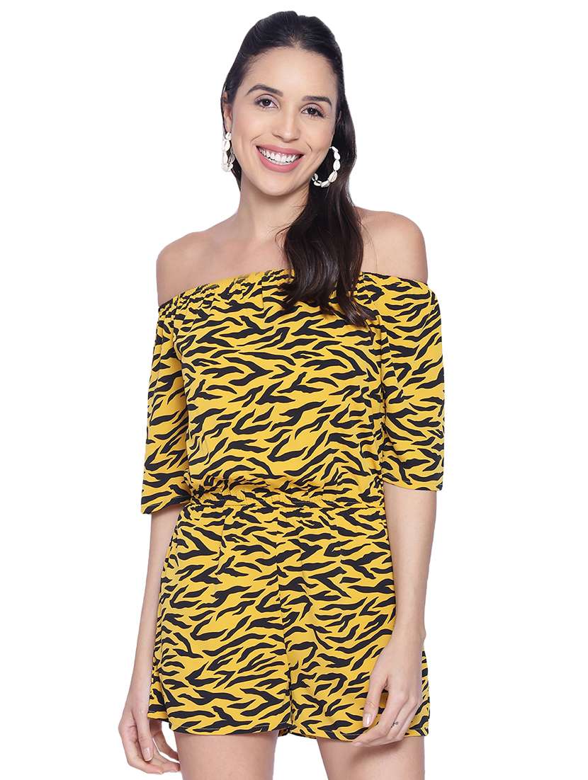 off shoulder printed romper 