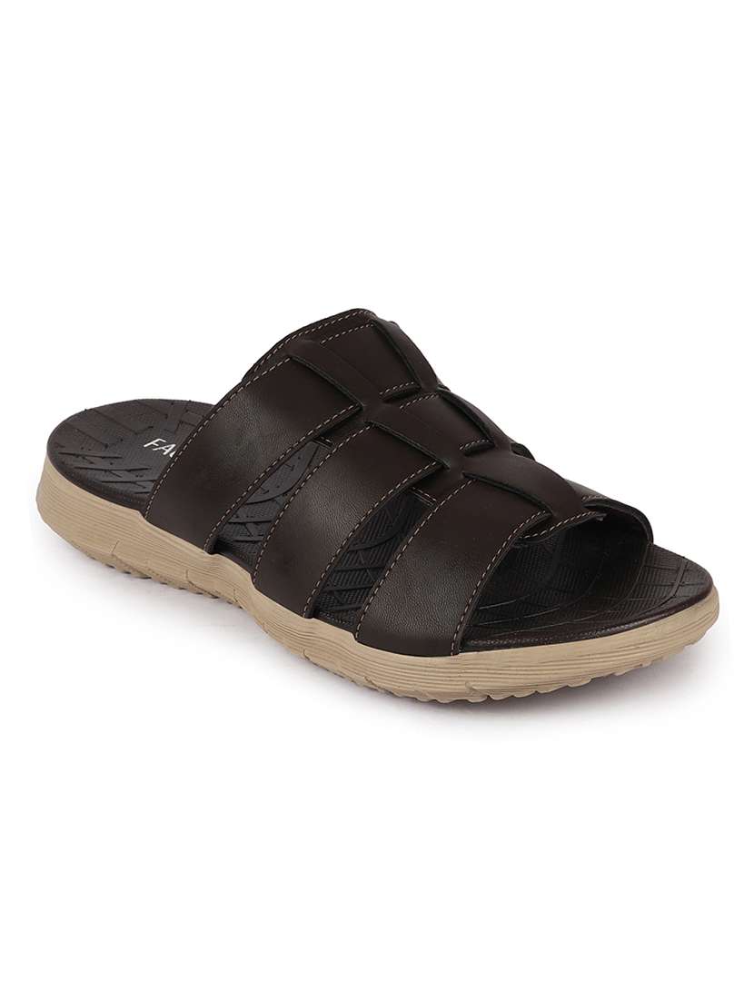 brown pu slip on slippers