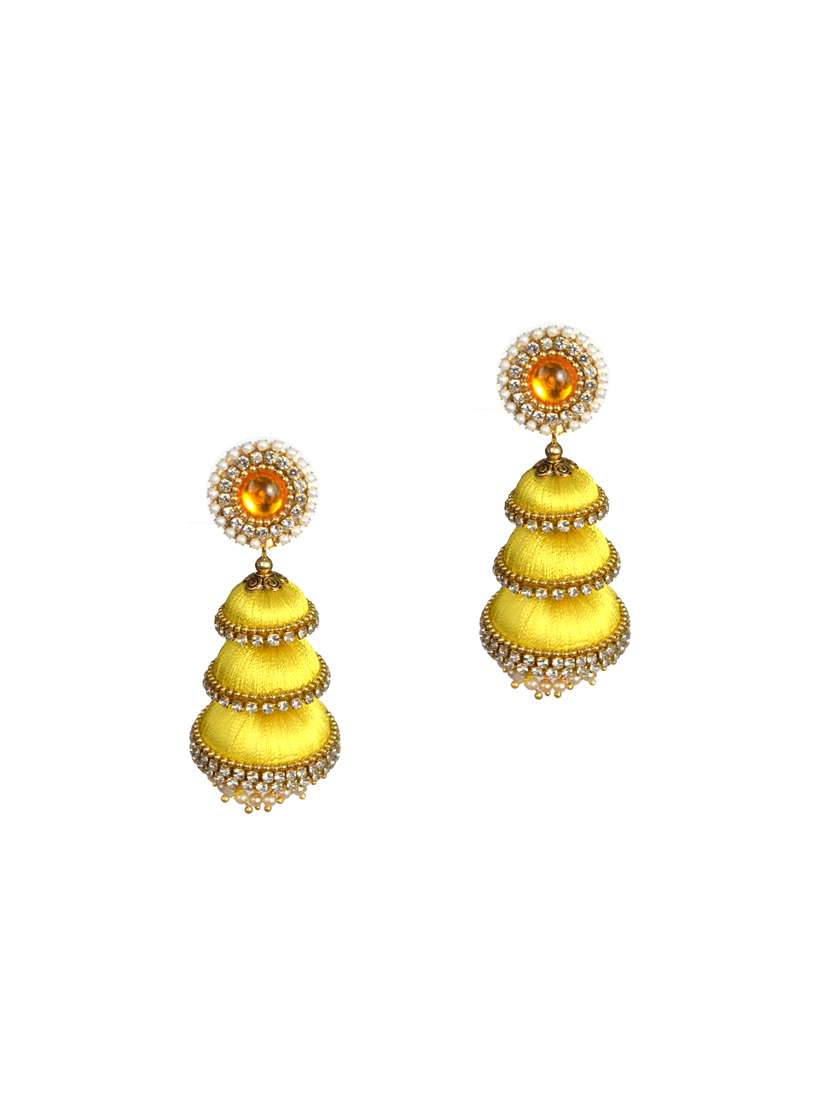 yellow cotton blend jhumka earring - 17557664 - Standard Image - 1