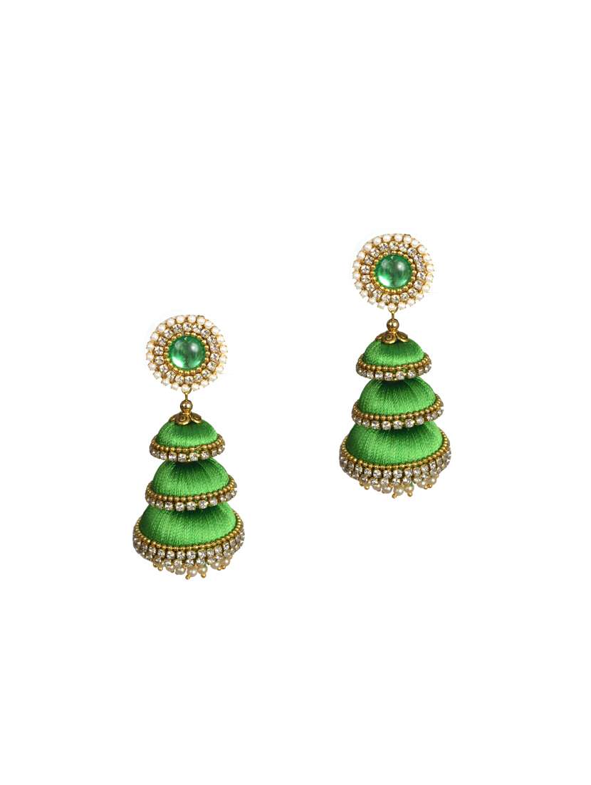 green cotton blend jhumka earring