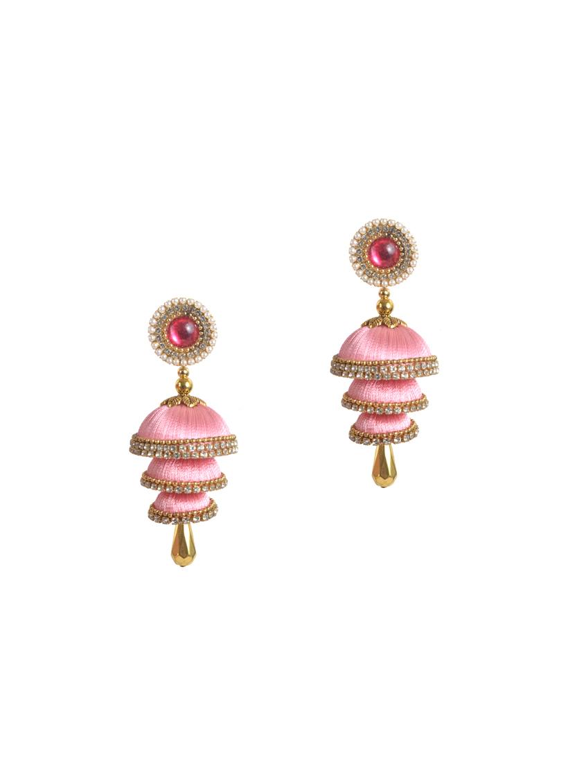 pink cotton blend jhumka earring - 17557666 - Standard Image - 1