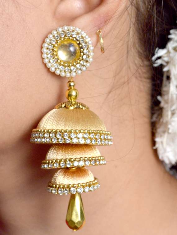 gold cotton blend jhumka earring