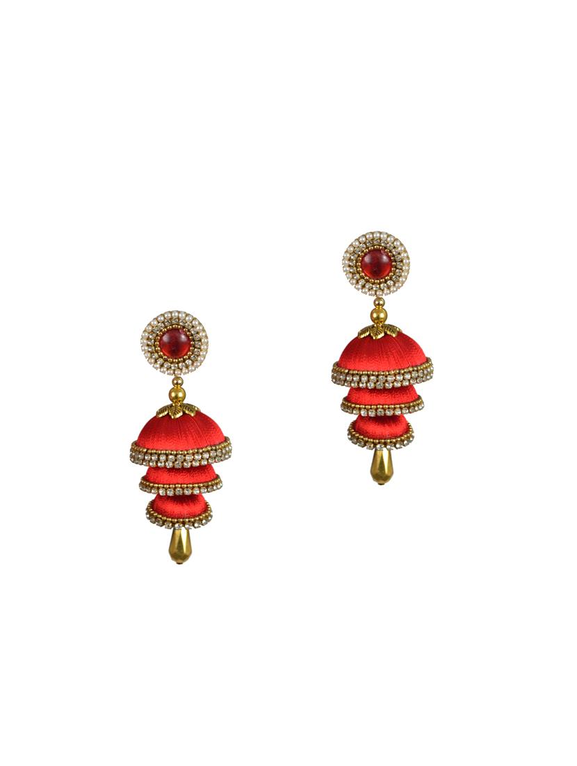 red cotton blend jhumka earring - 17557672 - Standard Image - 1