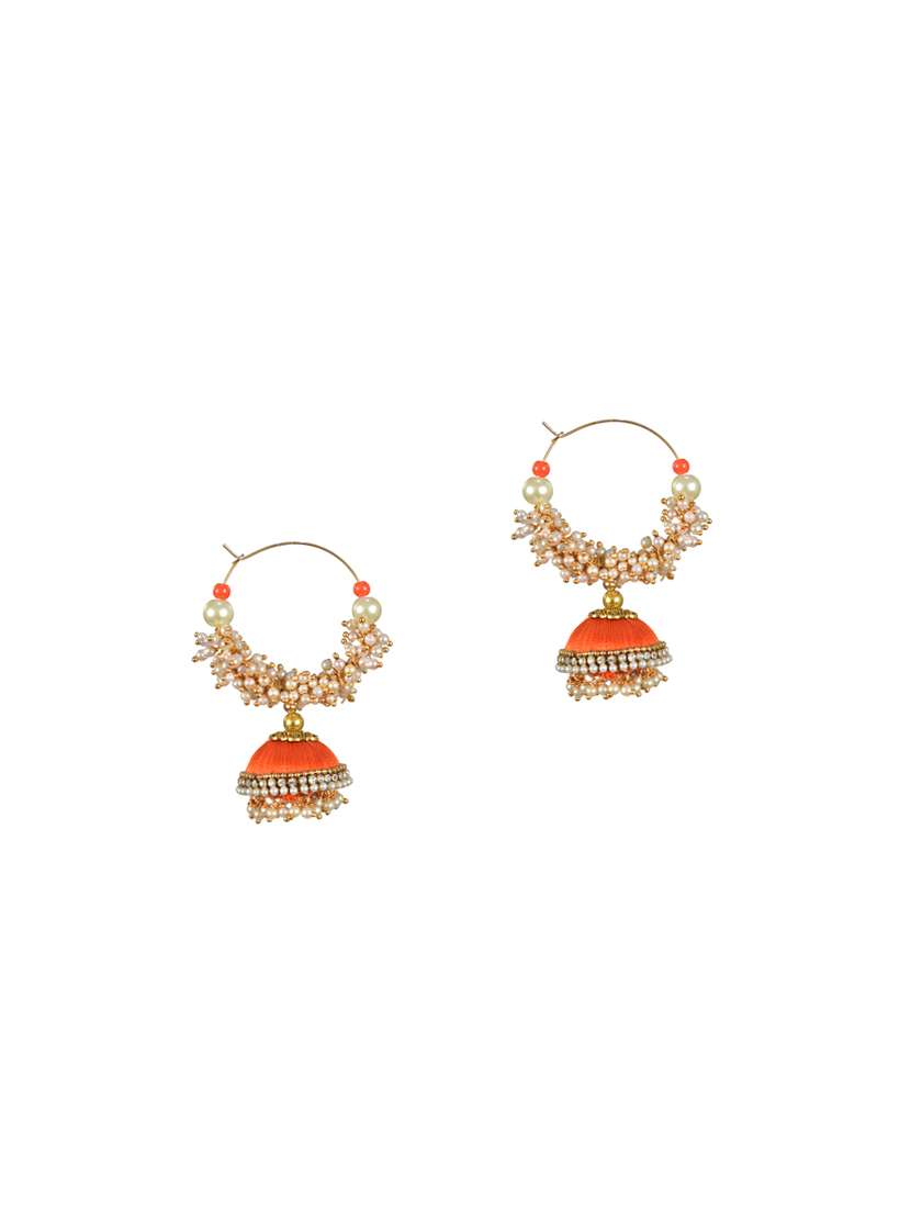 orange cotton blend jhumka earring - 17557674 -  Standard Image - 1