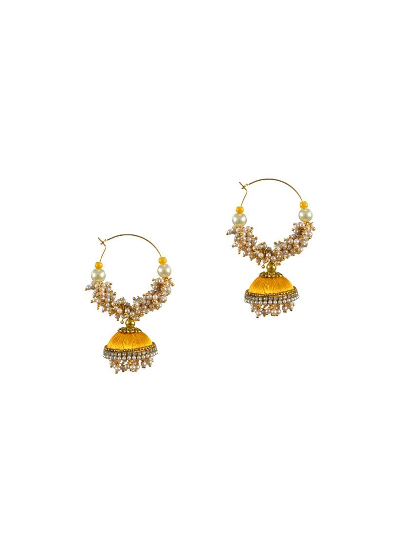 yellow cotton blend jhumka earring - 17557679 - Standard Image - 1