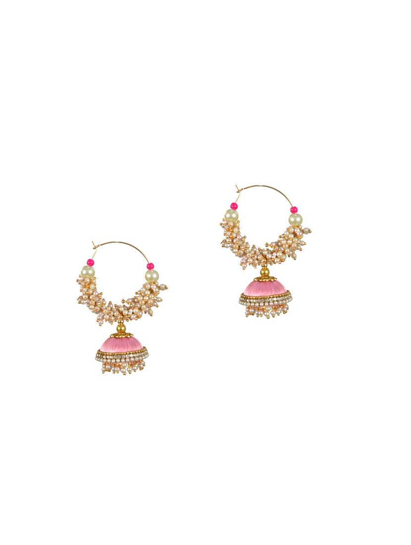 pink cotton blend jhumka earring - 17557680 -  Standard Image - 1