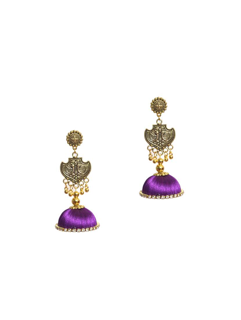 purple cotton blend jhumka earring