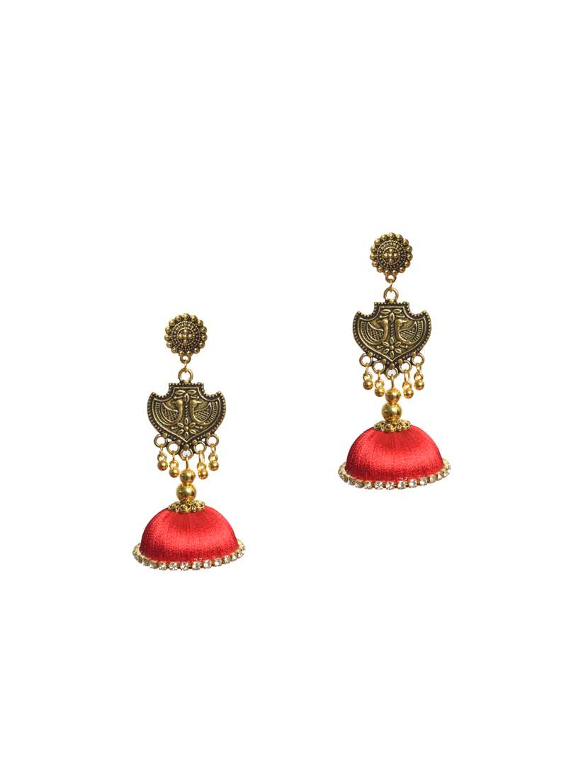 red cotton blend jhumka earring