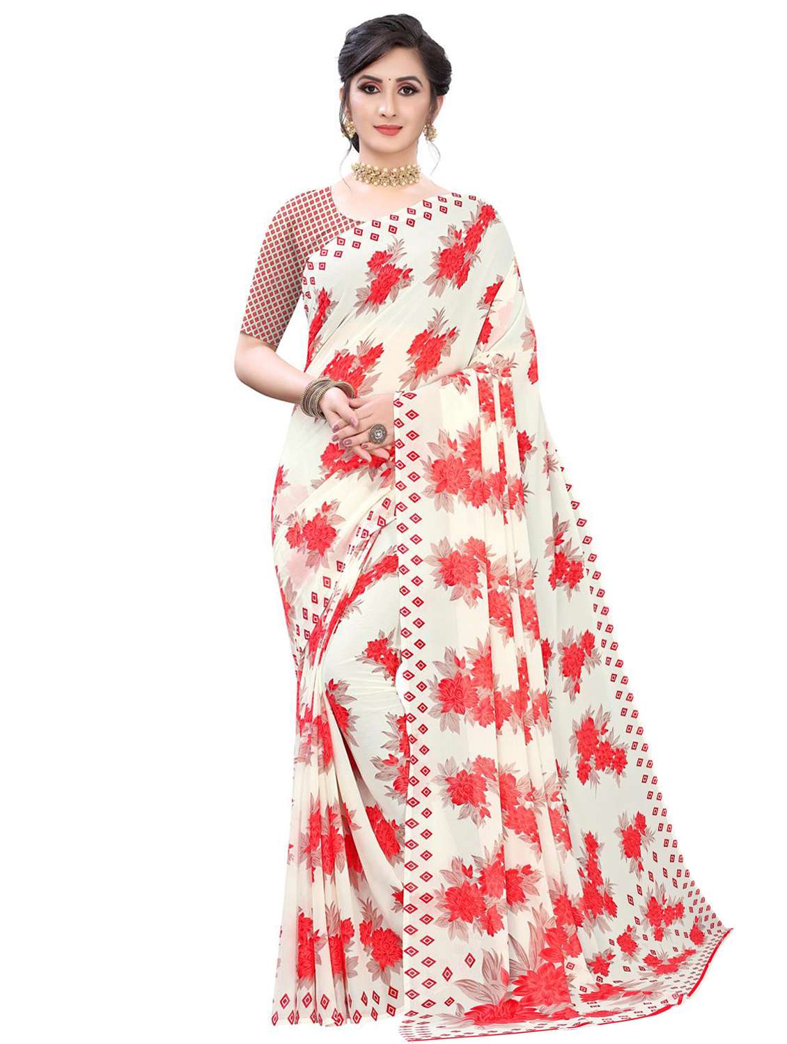 floral printed saree with blouse