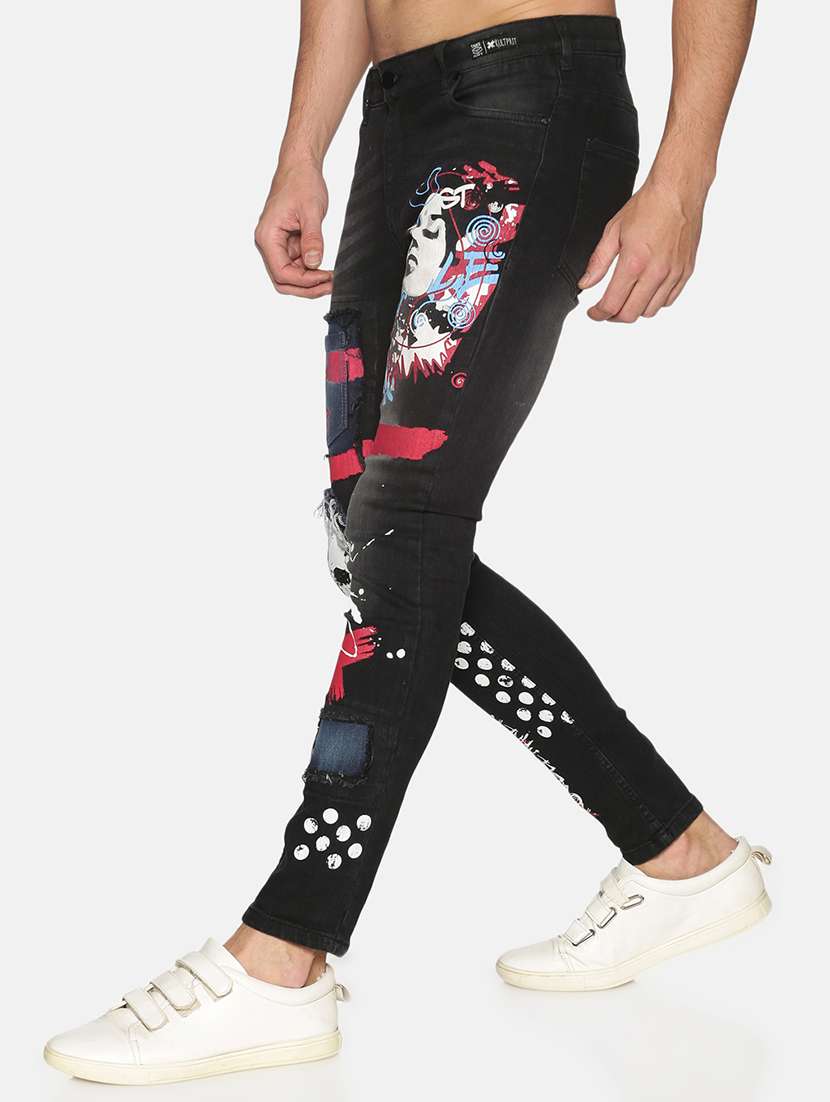 black printed washed denim jeans - 17559913 - Standard Image - 1